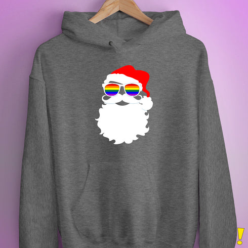 Santa Claus LGBTQ Gay Pride Flag Sunglasses Hoodie - Grey Heather